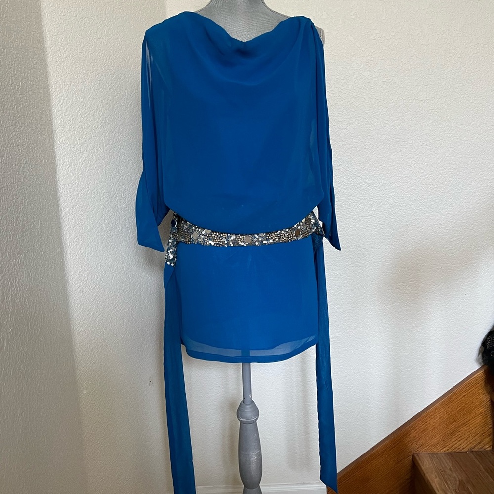 Blue Dress with Silver Sequin Belt